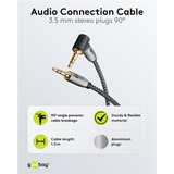 goobay Plus 3,5 mm stereo jack naar 3,5 mm stereo jack 90° kabel Zwart/zilver, 1 meter