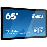 iiyama Prolite TF6539UHSC-B1AG 65" 4K Ultra HD Public Display Zwart, 4K UHD, VGA, HDMI, DisplayPort, Audio, Touch