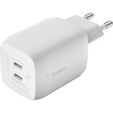 Belkin BoostCharge Pro 2-poorts USB-C GaN-wandlader met PPS, 65 W + USB-C/USB-C-kabel Wit