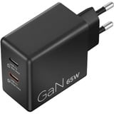 Lenovo 65W Dual USB-C GaN oplader Zwart, 2x USB-C, Power Delivery