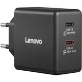 Lenovo 65W Dual USB-C GaN oplader Zwart, 2x USB-C, Power Delivery