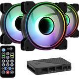Aerocool Mirage 12 ARGB Pro 120x120x25 case fan Zwart, 3 stuks, incl. H66F hub en afstandsbediening