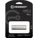 Kingston IronKey Locker+ 50 64 GB usb-stick aluminium, USB-A 3.2 Gen 1 (5 Gbit/s)