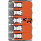 Wago Serie 221 COMPACT-verbindingsklemmen - 5x6 mm² Transparant/oranje, 15 stuks