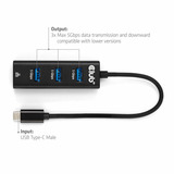 Club 3D USB-C 5 Gbps naar 3 poorten USB Type-A-hub met Gigabit Ethernet adapter Zwart
