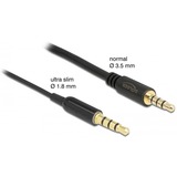 DeLOCK 3,5 mm Jack 4-Pin > 3,5 mm 4-Pin ultra slim kabel Zwart, 5 meter