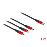 DeLOCK USB-oplaadkabel 3-in-1 USB-C naar Lightning + Micro USB + USB-C Zwart/rood, 1 m
