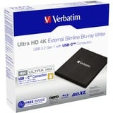 Verbatim Externe slanke Ultra HD 4K-Blu-ray-brander externe blu-ray-brander Zwart, USB-C 3.2 (5 Gbit/s)