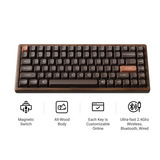 Keychron K2HE All-Wood Special Edition mechanisch toetsenbord Houtkleur, US lay-out (QWERTY), Gateron Double-Rail Magnetic Nebula, 75%, Gateron Double-Rail Magnetic, OSA PBT double-shot, hot swap, Bluetooth 5.2 | USB-C