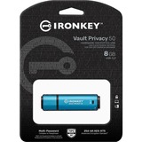 Kingston IronKey Vault Privacy 50 8 GB usb-stick Lichtblauw/zwart, USB-A 3.2 Gen 1 (5 Gbit/s)