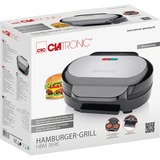 Clatronic Hamburger grill HBM 3696 contactgrill Roestvrij staal/zwart, 1.000 Watt