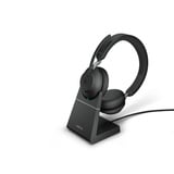 Jabra Evolve2 65, MS Stereo on-ear headset Zwart, Microsoft Teams, Bluetooth, Inclusief laadstation