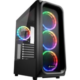 Sharkoon TK5M RGB Tower-behuizing Zwart | 2x USB-A 3.2 (5 Gbit/s) | USB-A 3.2 (10 Gbit/s) | Window-kit