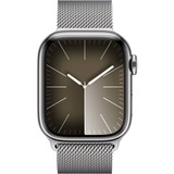 Apple Watch Series 9 smartwatch Zilver/zilver, Roestvrij staal, 41 mm, Milanees bandje, GPS + Cellular
