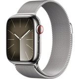 Apple Watch Series 9 smartwatch Zilver/zilver, Roestvrij staal, 41 mm, Milanees bandje, GPS + Cellular