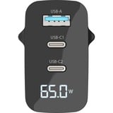 Sitecom 65W GaN Power Delivery oplader met led-scherm Zwart, 2x USB-C, 1x USB-A