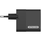 Sitecom 65W GaN Power Delivery oplader met led-scherm Zwart, 2x USB-C, 1x USB-A