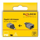 DeLOCK USB-C 3.1 Gen 1 (male) > RJ-45 Gigabit LAN 10/100/1000 Mbps adapter Grijs/zwart, 0,135 meter