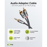 goobay Plus 3,5 mm jack naar 2x stereo RCA (Tulp) adapterkabel Zwart/zilver, 2 meter