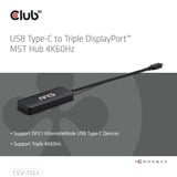 Club 3D USB-C naar Triple DisplayPort MST Hub Zwart, 4K60Hz