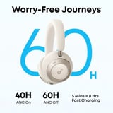 Anker Soundcore Space One Pro over-ear hoofdtelefoon Crème, Bluetooth