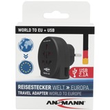Ansmann Reisstekker wereld naar EU + USB adapter Zwart