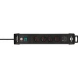 Brennenstuhl Premium-Line 4-voudige stekkerdoos met USB stekkerdoos Zwart, 4x stekker, 1x USB-A, 1x USB-C