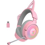 Razer Kraken Kitty V3 Pro Quartz over-ear gaming headset Roze/grijs, RGB, 2.4 GHz / Bluetooth / USB