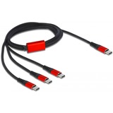 DeLOCK USB-oplaadkabel 3-in-1 USB Typ-C naar 3x USB Typ-C Zwart/rood, 1 m