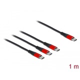 DeLOCK USB-oplaadkabel 3-in-1 USB Typ-C naar 3x USB Typ-C Zwart/rood, 1 m