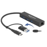 DeLOCK 3-Poorts USB-hub + Gigabit LAN dockingstation Zwart