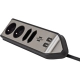Brennenstuhl Estilo 4-voudige stekkerdoos met usb Zilver/zwart, 4x stekker, 2x USB-A