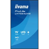 iiyama ProLite LH7564UHS-B1AG 75" 4K Ultra HD Public Display Zwart, HDMI, LAN, WiFi, Audio, USB, Android 14
