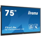 iiyama Prolite TE7502MIS-B1AG 75" 4K Ultra HD Public Display Zwart, 4K UHD, Touch, VGA, HDMI, Audio, Android