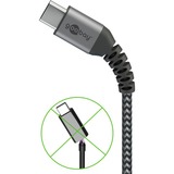 goobay USB-C naar USB-A textielkabel met metalen aansluitingen Grijs/zilver, 1 meter