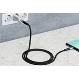 goobay USB-C naar USB-A textielkabel met metalen aansluitingen Grijs/zilver, 1 meter