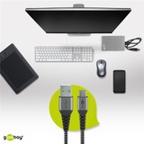 goobay USB-C naar USB-A textielkabel met metalen aansluitingen Grijs/zilver, 1 meter