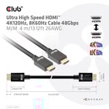 Club 3D Ultra High Speed HDMI 2.1 male-male kabel Zwart, 4 meter, 4K 120Hz, 8K 60Hz, 48Gbps
