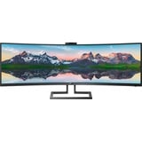 Philips 499P9H/00 48.8" UltraWide monitor Zwart, DisplayPort, HDMI, USB-C, Audio, LAN, Webcam