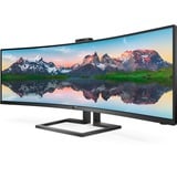 Philips 499P9H/00 48.8" UltraWide monitor Zwart, DisplayPort, HDMI, USB-C, Audio, LAN, Webcam