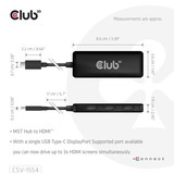 Club 3D USB-C naar 3x HDMI hub Zwart