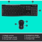 Logitech MK270 draadloze desktopset Zwart, EU lay-out (QWERTY), Rubberdome