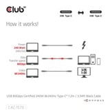 Club 3D USB-C 80Gbps Certified 240W 8k 240Hz kabel Zwart, 1.2m