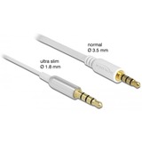 DeLOCK 3,5 mm Jack 4-Pin > 3,5 mm 4-Pin ultra slim kabel Wit/zilver, 5 meter