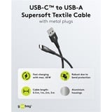 goobay Supersoft USB-C naar USB-A 2.0 kabel Zwart, 1 meter