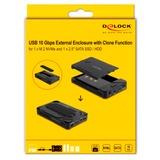 DeLOCK USB-C behuizing voor 1x M.2 NVMe SSD + 1x 2,5" SATA SSD / HDD externe behuizing Zwart