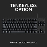 Logitech G413 SE mechanisch gaming toetsenbord Zwart, US-International lay-out (QWERTY), GL Tactile, 100%