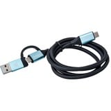 i-tec USB-C naar USB-C kabel met geïntegreerde USB-A 3.0 adapter Zwart/lichtblauw, 1 meter