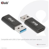 Club 3D USB-A 3.2 Gen 1 naar USB-C 3.2 Gen 1 adapter Zwart