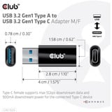 Club 3D USB-A 3.2 Gen 1 naar USB-C 3.2 Gen 1 adapter Zwart